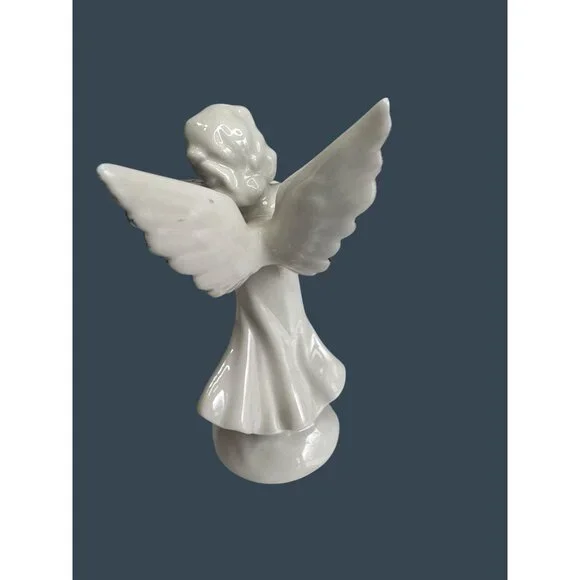 German Dresden Heavenly Band Porcelain Angel Violin Figurine Platinum Trim 5" - Picture 5 of 7
